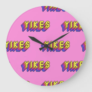 Yikes Words: Pink Vintage Wallpaper. Large Clock