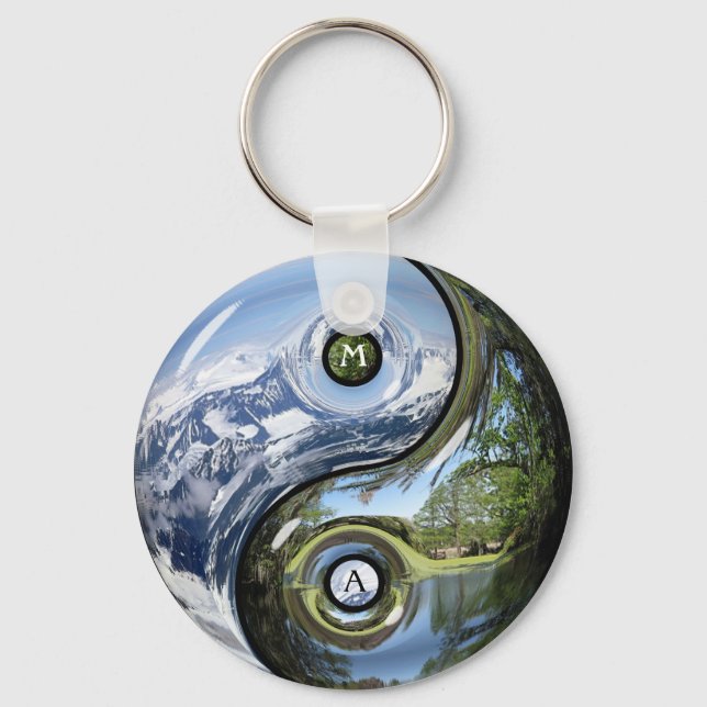Yin And Yang As Planet Earth With Your Monogram Key Ring (Front)