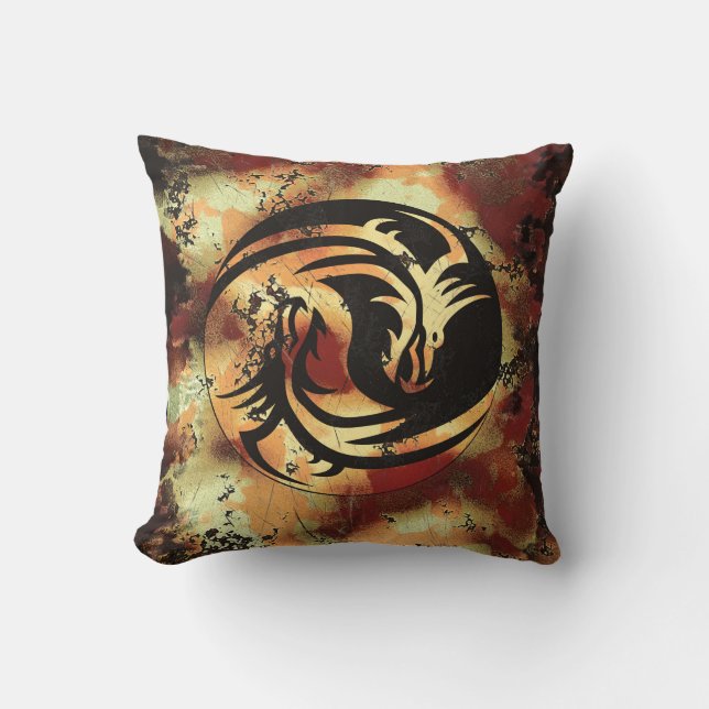Yin and Yang Asian Dragons Cushion (Front)