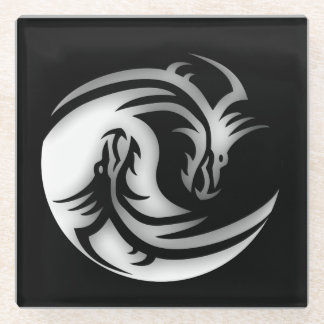 Yin and Yang Asian Dragons Glass Coaster