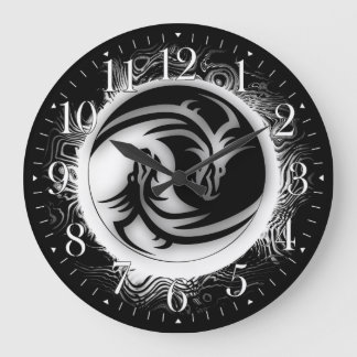 Yin and Yang Asian Dragons Large Clock