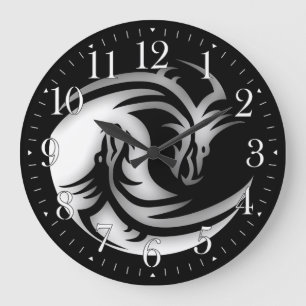 Yin and Yang Asian Dragons Large Clock