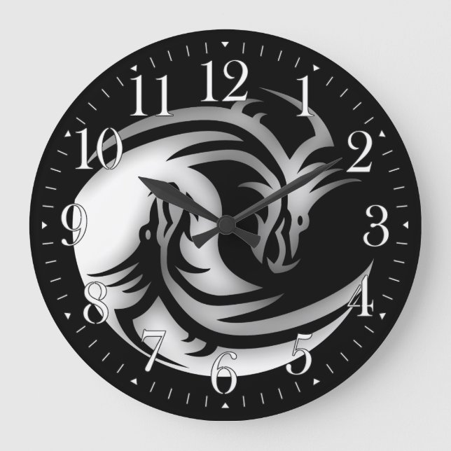 Yin and Yang Asian Dragons Large Clock (Front)