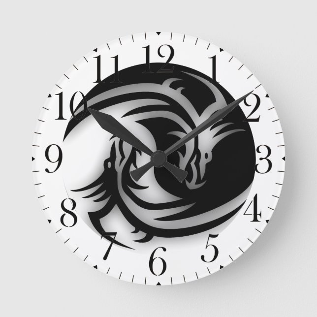 Yin and Yang Asian Dragons Round Clock (Front)