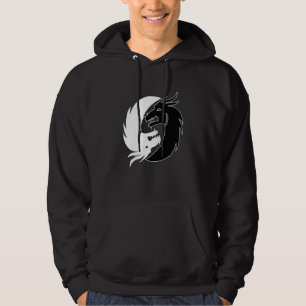 Yin And Yang Black White Asian Fantasy Dragon Myth Hoodie