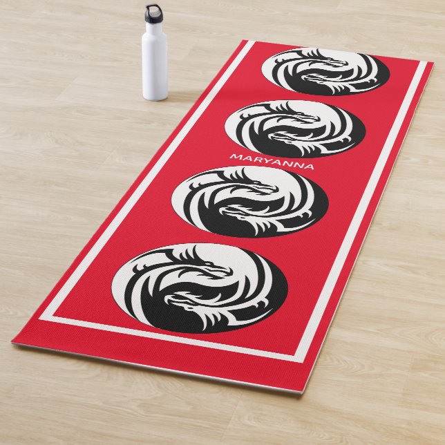 Yin and Yang Dragons on Red Yoga Mat (In Situ)