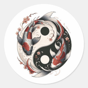 Yin And Yang Japanese Koi Fish Classic Round Sticker