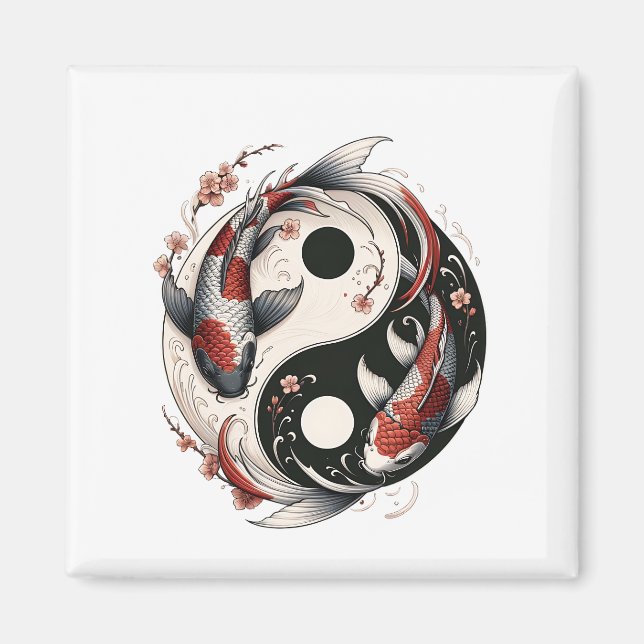 Yin And Yang Japanese Koi Fish Magnet (Front)