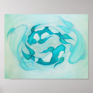 Yin and Yang Koi Carp Aqua Blue Art Print
