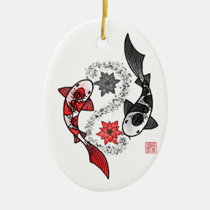 Yin and Yang Koi Fish Ceramic Tree Decoration