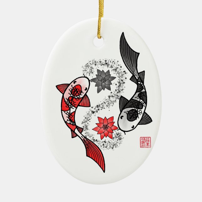 Yin and Yang Koi Fish Ceramic Tree Decoration (Front)