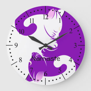Yin and Yang purple cats balance Large Clock