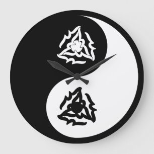 Yin and yang sign in black and white large clock