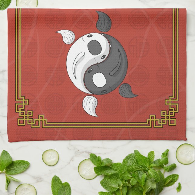 Yin and Yang the Koi Kitchen Towel (Folded)