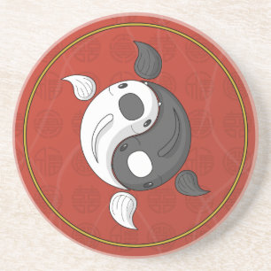 Yin and Yang the Koi Sandstone Coaster