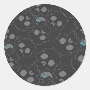 Yin and Yang whistling Skulls Pattern Classic Round Sticker