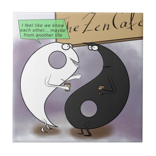 Yin Meets Yang Zen Funny Tile (Front)