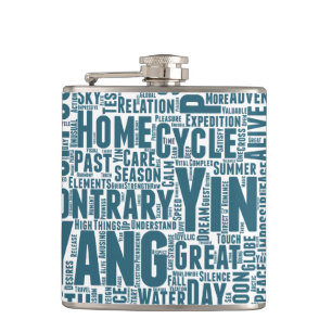 Yin Yan Nuage de Mots Texte Motif Interconnexion Hip Flask