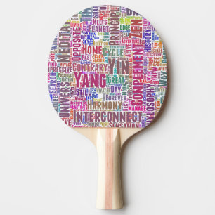 Yin Yan Nuage de Mots Texte Motif Interconnexion Ping Pong Paddle