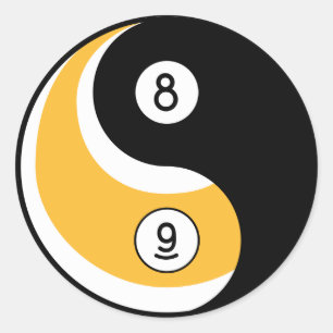 Yin Yang 8 Ball 9 Ball Symbol - Billiards Game Classic Round Sticker