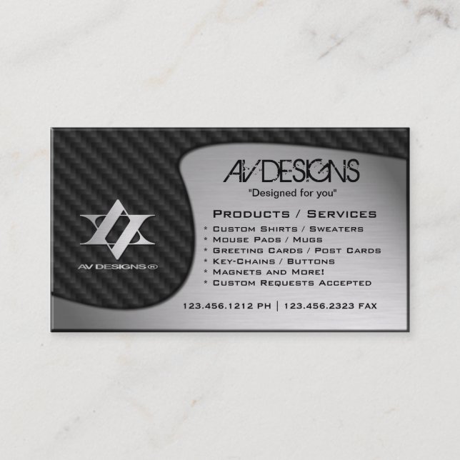 Yin Yang Abstract Carbon / Brushed Aluminium Business Card (Front)