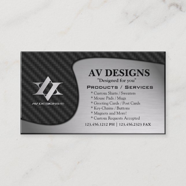 Yin Yang Abstract Carbon / Brushed Aluminium Business Card (Front)