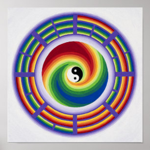 Yin Yang and I Ching in a mandala in full color Poster