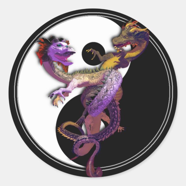 Yin Yang and the Dragons Dance of Love Classic Round Sticker (Front)
