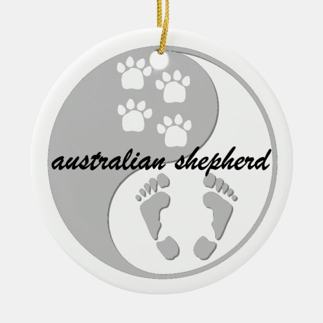 yin yang australian shepherd ceramic tree decoration (Front)