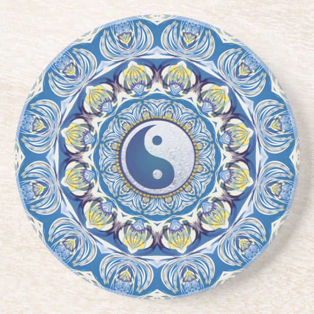 Yin Yang Balance Life Blue Yellow Mandala  Coaster (Front)