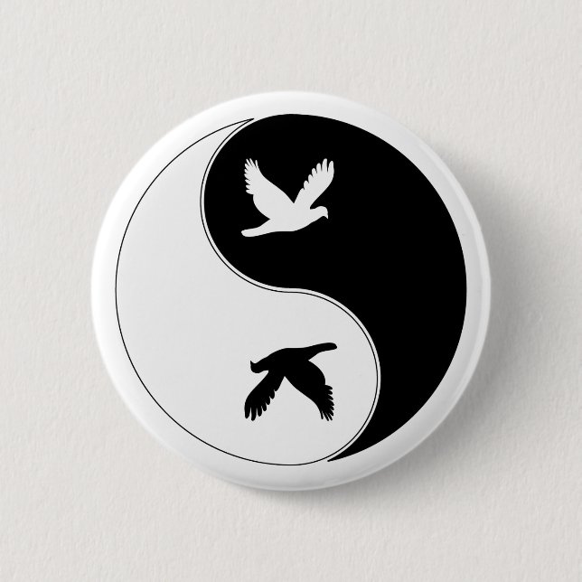 Yin Yang Bird 6 Cm Round Badge (Front)