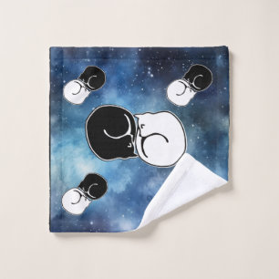 Yin Yang Black and White Cats Kittens Curled Up Wash Cloth