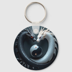 Yin Yang Black and White Dragons Key Ring