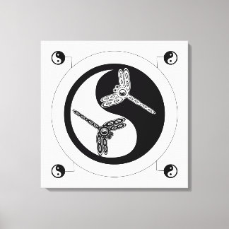 Yin Yang Black and White Figure 8 Dragonflies Canvas Print