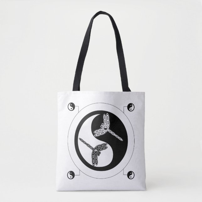 Yin Yang Black and White Figure 8 Dragonflies Tote Bag (Front)