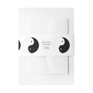 Yin Yang Black And White Hearts Design Wedding Invitation Belly Band