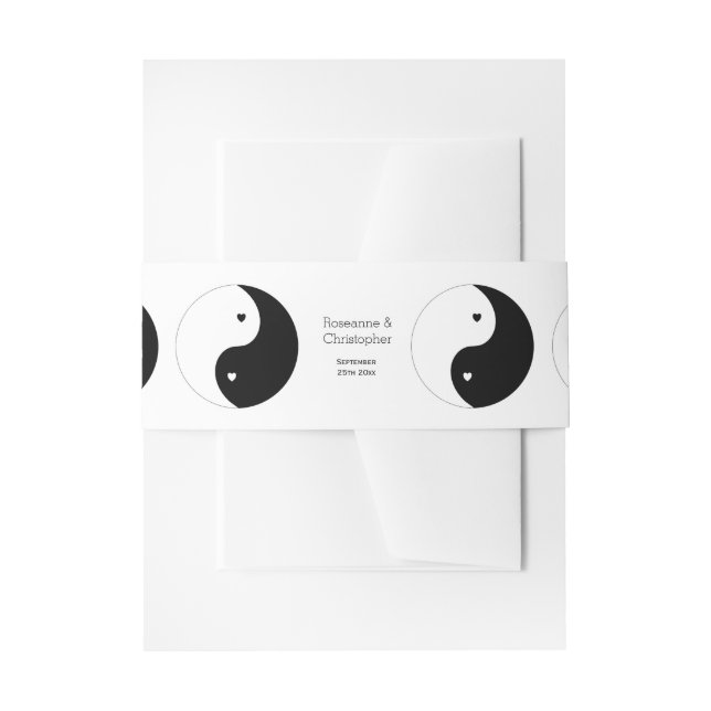 Yin Yang Black And White Hearts Design Wedding Invitation Belly Band (Front Example)