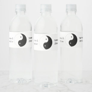 Yin Yang Black And White Hearts Design Wedding Water Bottle Label