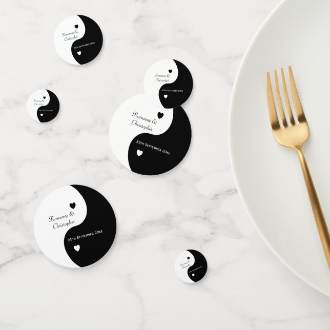 Yin Yang Black And White Hearts Wedding Confetti (Group)