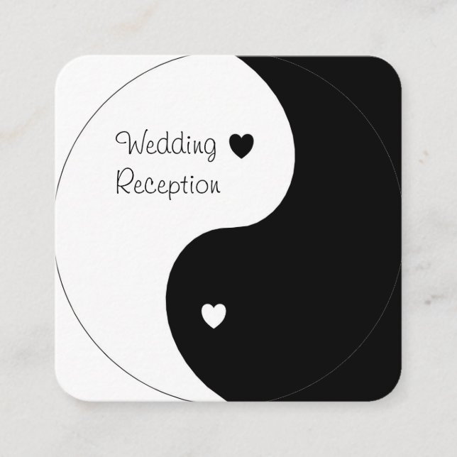 Yin Yang Black And White Hearts Wedding Reception Enclosure Card (Front)