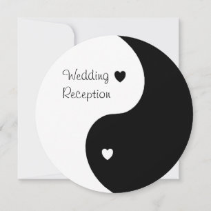 Yin Yang Black And White Hearts Wedding Reception Invitation