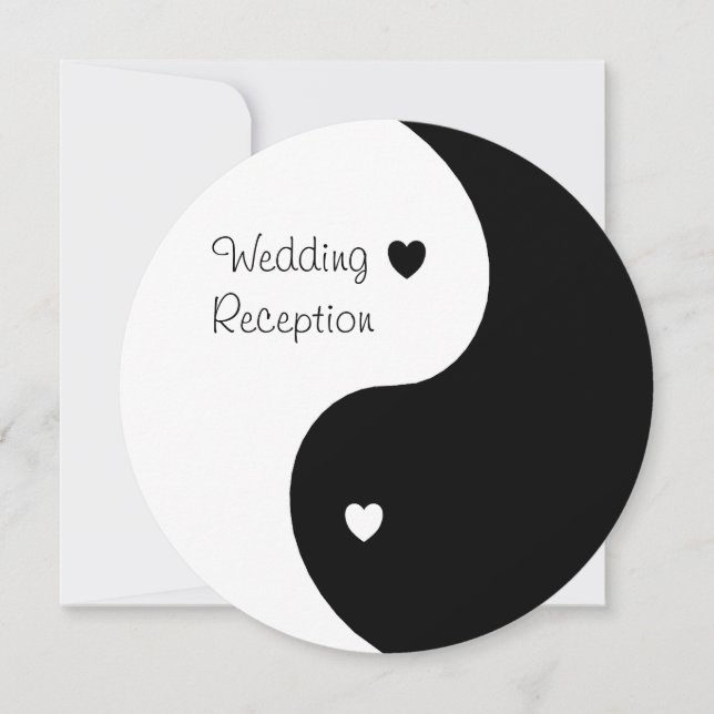 Yin Yang Black And White Hearts Wedding Reception Invitation (Front)