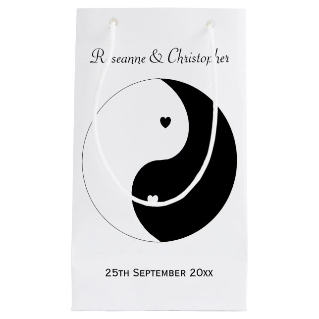 Yin Yang Black And White Hearts Wedding Small Gift Bag (Front)