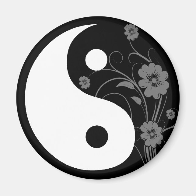 Yin Yang Black Floral Magnet (Front)
