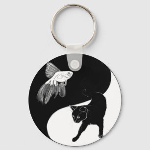 Yin Yang Black White Key Ring