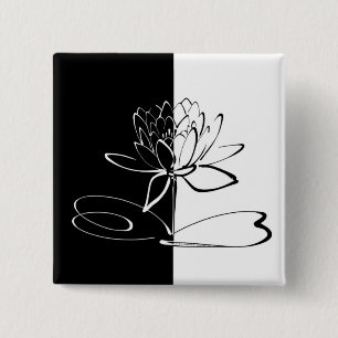 Yin Yang Black White Lotus Blossom 15 Cm Square Badge