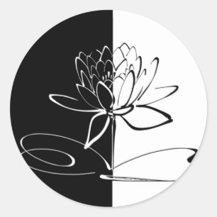 Yin Yang Black White Lotus Blossom Classic Round Sticker