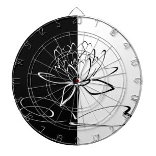 Yin Yang Black White Lotus Blossom Dartboard