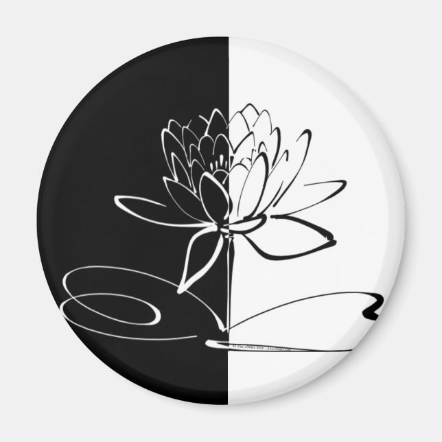 Yin Yang Black White Lotus Blossom Magnet (Front)