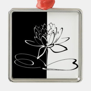 Yin Yang Black White Lotus Blossom Metal Tree Decoration